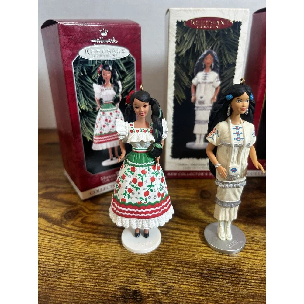 Vintage 1990s Hallmark Barbie Dolls of the World Ornaments Set of 4 Holiday Tree